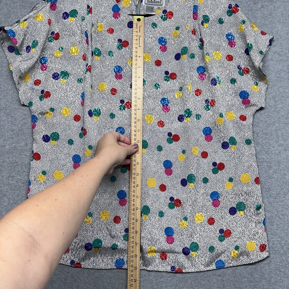 Notations Women's Multi Color Short Sleeve Pullover Blouse Size 14 Polka Dot 80s - Picture 9 of 15